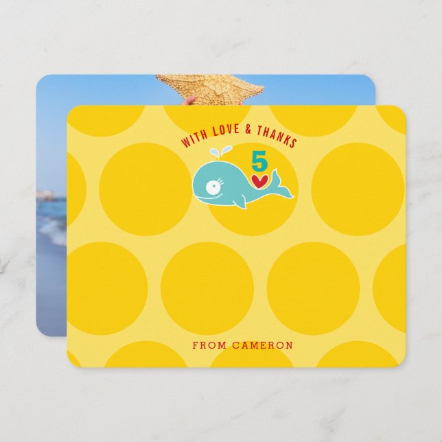 Niedliches Green Cartoon Whale Kid Birthday Party  Dankeskarte (Vorne/Hinten)