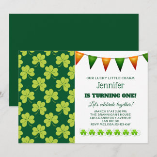 Niedliches Green Cloue Kleeblatt Muster Geburtstag Einladung