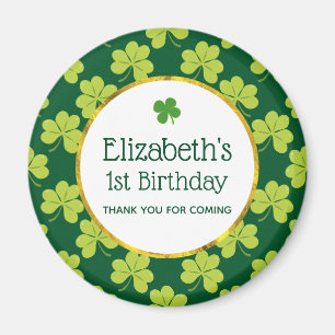 Niedliches Green Cloue Kleeblatt Muster Geburtstag Magnet