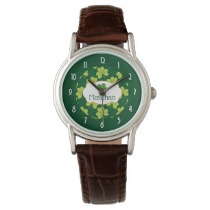 Niedliches Green Clover Kleeblatt Muster Armbanduhr