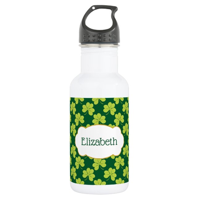 Niedliches Green Clover Kleeblatt Muster Edelstahlflasche (Vorderseite)