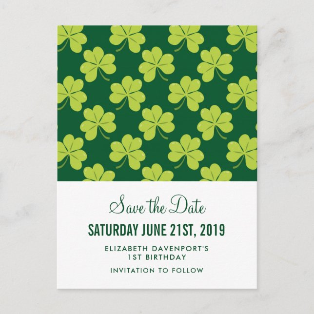 Niedliches Green Clover Kleeblatt Muster Save the  Postkarte (Vorderseite)