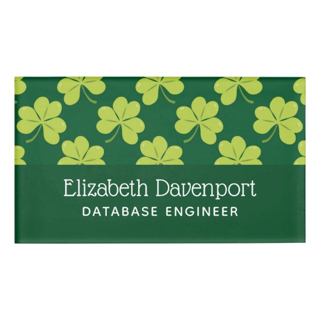 Niedliches Green Clover Muster Namenschild (Vorderseite)