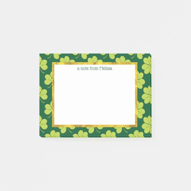 Niedliches Green Clover Muster Post-it Klebezettel (Vorderseite)