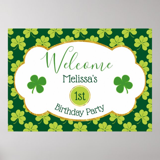 Niedliches Green Clover Pattern Geburtstag Willkom Poster (Vorne)