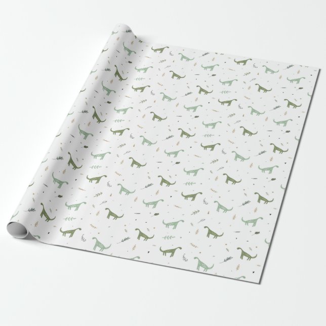 Niedliches Green Dinosaurier Muster Geschenkpapier (Ungerollt)