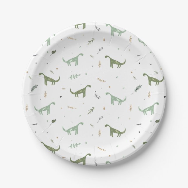 Niedliches Green Dinosaurier Muster Pappteller (Vorderseite)