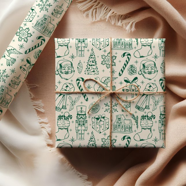 Niedliches "Green Doodle Weihnachtswrapping Paper" Geschenkpapier (Von Creator hochgeladen)