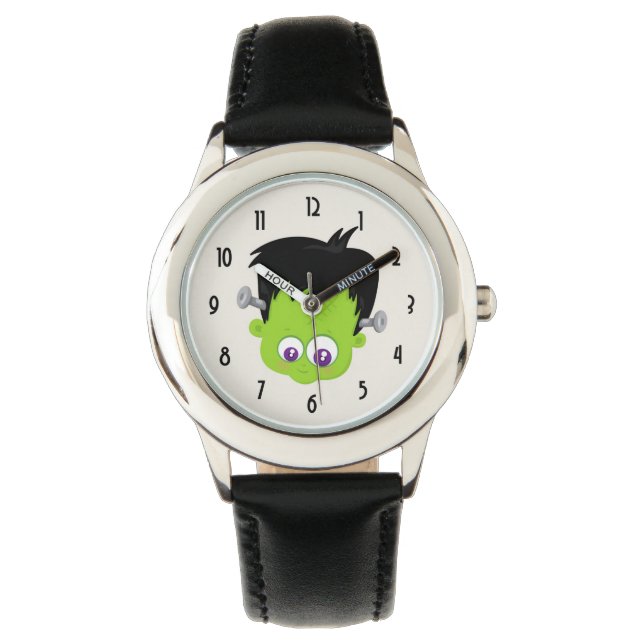 Niedliches Green Frankenstein Monster-Gesicht Hall Armbanduhr (Vorderseite)