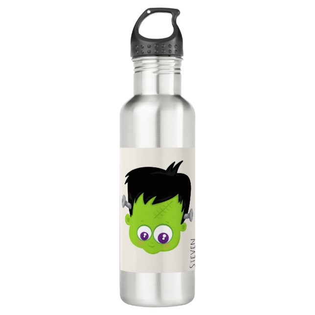 Niedliches Green Frankenstein Monster-Gesicht Hall Edelstahlflasche (Vorderseite)