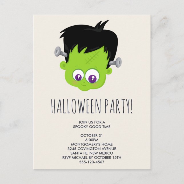 Niedliches Green Frankenstein Monster Halloween-Pa Postkarte (Vorderseite)