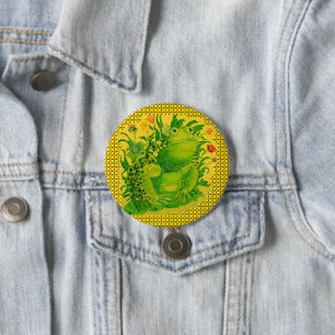 Niedliches Green Frog Artwork Gemälde Button