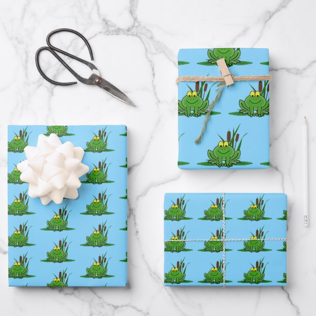 Niedliches Green Frosch Design Geschenkpapier Set (Vorderseite)