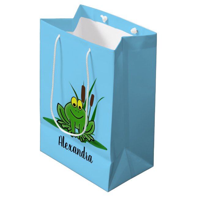 Niedliches Green Frosch Design Mittlere Geschenktüte (Vorderseite Schrägansicht)