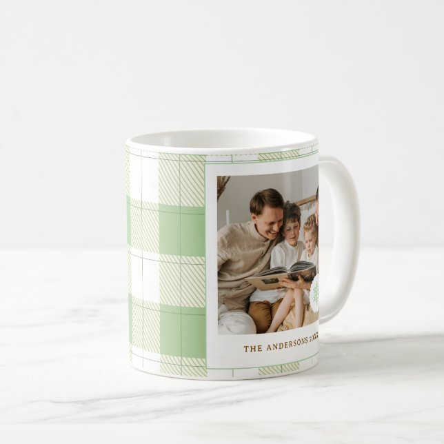 Niedliches Green Gingham Kariert Custom Family Fot Kaffeetasse (VorderseiteRechts)