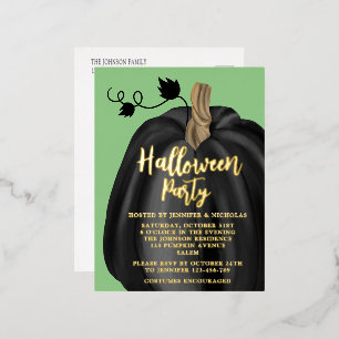 Niedliches Green Gold Pumpkin-Halloween-Party Folie Einladungspostkarte