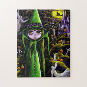 Niedliches Green Halloween Hexengeister Pumpkins C Puzzle