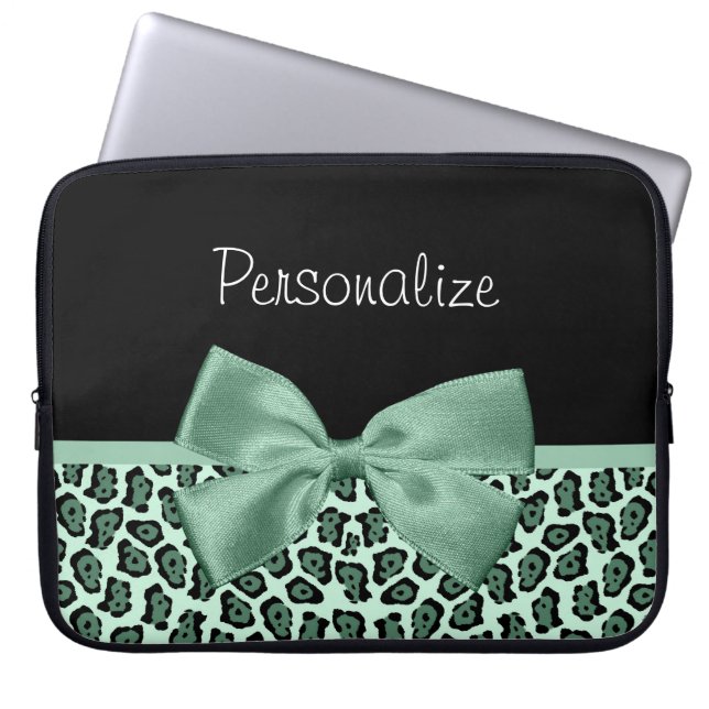 Niedliches Green Jaguar Print Girly Jade Bow und N Laptopschutzhülle (Vorderseite)
