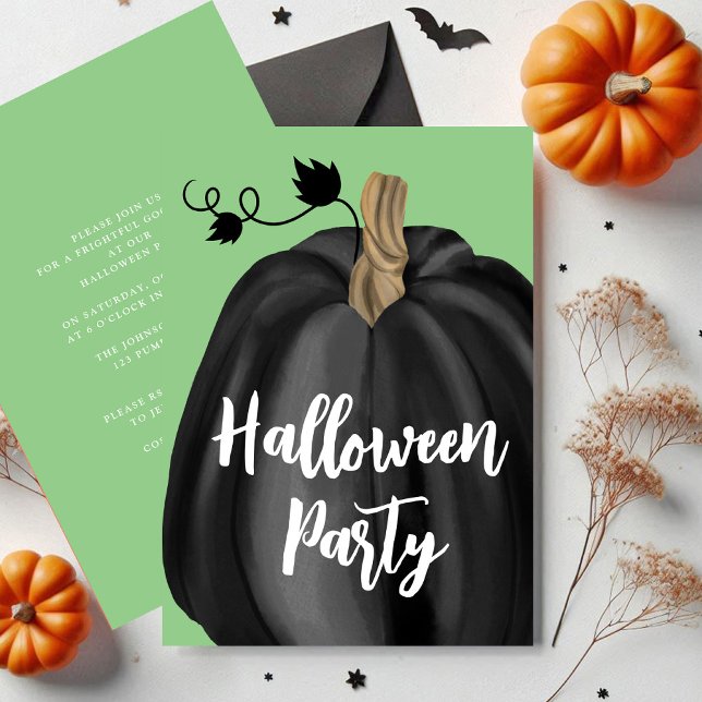 Niedliches Green Script Pumpkin-Halloween-Party Einladung (Cute Green Script Pumpkin Halloween Party Invitation)