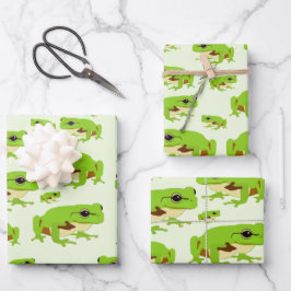 Niedliches Green Tree Frog Muster Geschenkpapier Set
