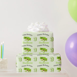 Niedliches Green Tree Frog Muster Name Age Birthda Geschenkpapier