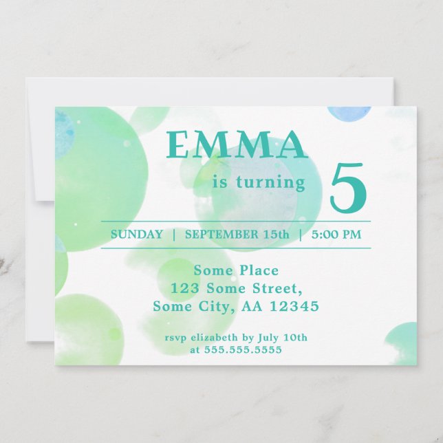 Niedliches Green und Blue Bubbles Kindergeburtstag Einladung (Rückseite)