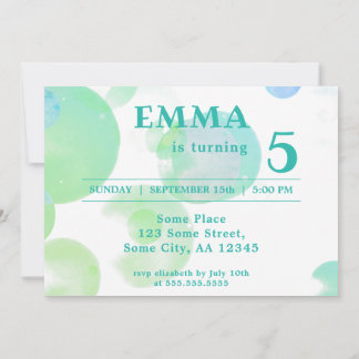 Niedliches Green und Blue Bubbles Kindergeburtstag Einladung