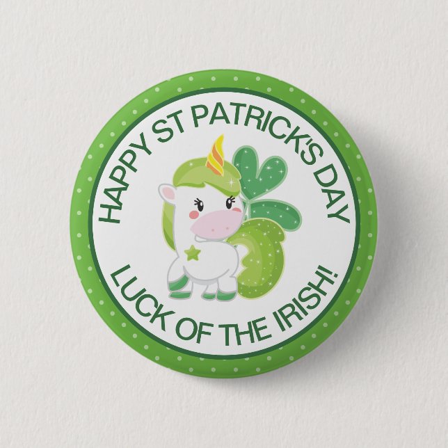 Niedliches Green und White St Patrick's Unicorn &  Button (Vorderseite)