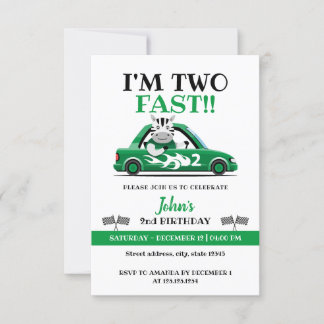 Niedliches Green & White Race Car Zwei Fast 2. Geb Einladung