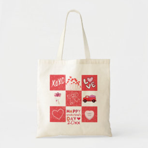 Niedliches Grid der Liebe Valentinstag Tote Tasche