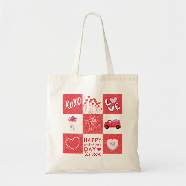 Niedliches Grid der Liebe Valentinstag Tote Tasche (Vorne)