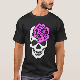 Niedliches Grinsen weiblicher Schädel mit großer R T-Shirt
