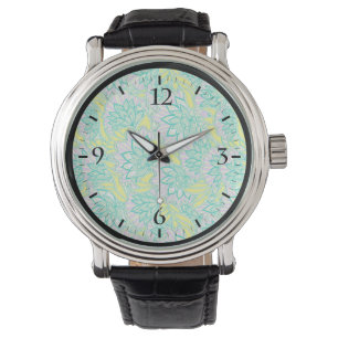 Niedliches, grün-gelbes Blumenmuster Armbanduhr