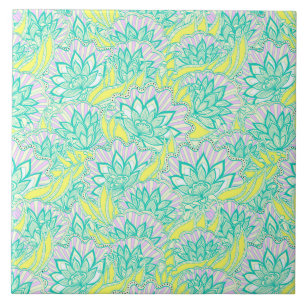 Niedliches, grün-gelbes Blumenmuster Fliese