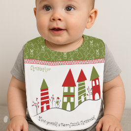 Niedliches grün-rotes Dorf im Schnee zu Weihnachte Babylätzchen