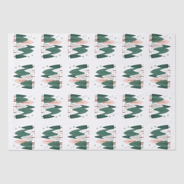 Niedliches Grün- und Korallenwald Seidenpapier (Vorderseite)