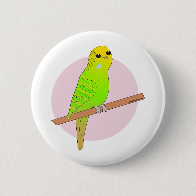 Niedliches grünes Budgie Button (Vorderseite)