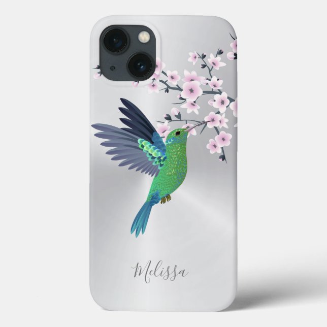 Niedliches Grünes Hummingbird Cherry Blossom Monog Case-Mate iPhone Hülle (Rückseite)