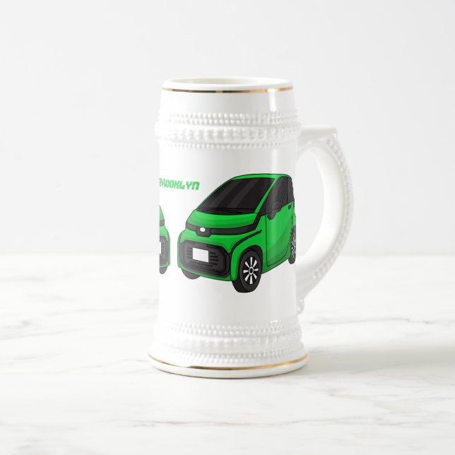 Niedliches grünes Kleinwagen Bierglas (VorderseiteRechts)