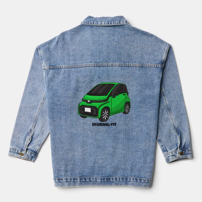 Niedliches grünes Kleinwagen Jeansjacke (Rückseite)