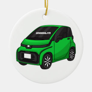 Niedliches grünes Kleinwagen Keramik Ornament