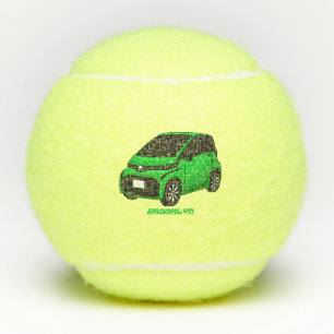 Niedliches grünes Kleinwagen Tennisbälle