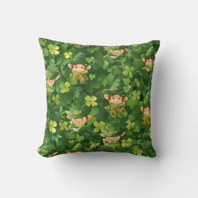 Niedliches grünes Leprechaun-Muster Kissen (Vorderseite)