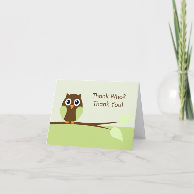 Niedliches grünes Owl Dankeschön Karten (Vorderseite)