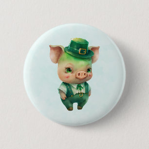 Niedliches grünes St. Patrick's Day Pig Button
