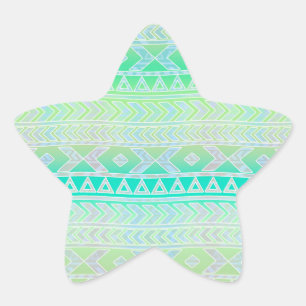 Niedliches grünes und Aquamarines Aztec Stylic Mus Stern-Aufkleber