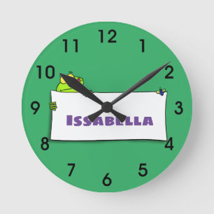 Niedliches Grünfrostschild Cartoon Illustration Runde Wanduhr