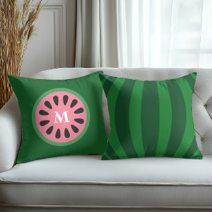 Niedliches Grünrosa Wassermelone Fruchtmonogramm Kissen