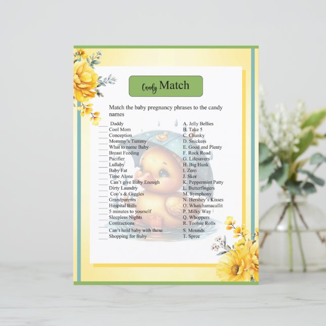 Niedliches Gummi Duck Baby Shower Candy Match Spie (Stehend Vorderseite)