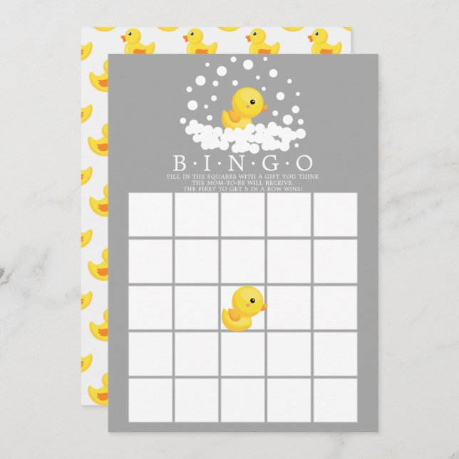 Niedliches Gummi Duck BINGO Babydusche Einladung (Vorne/Hinten)